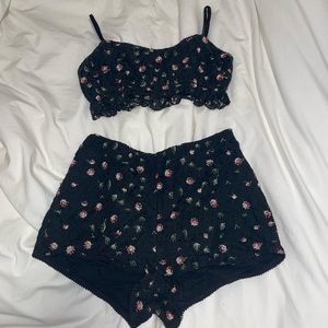 pacsun floral embroidered top and short set
